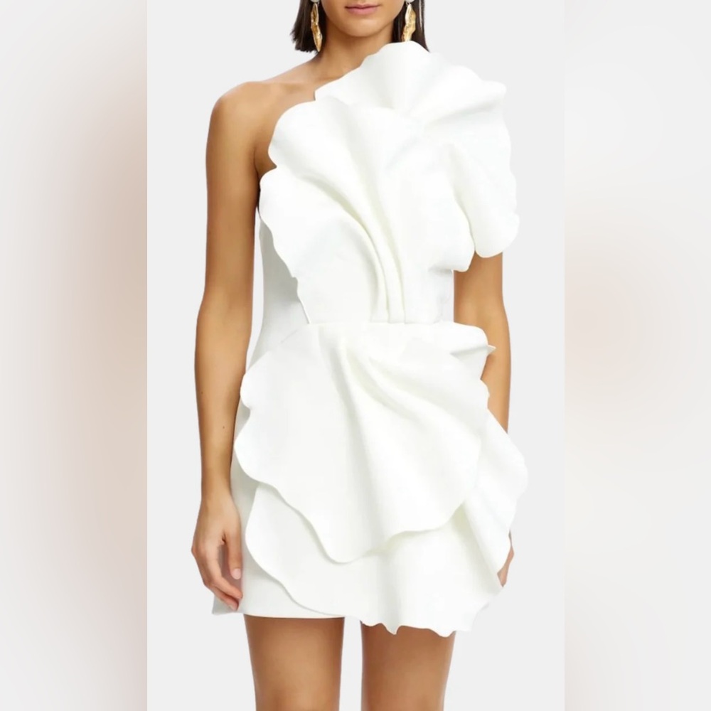 Acler Oake White One-Shoulder Ruffle Dress